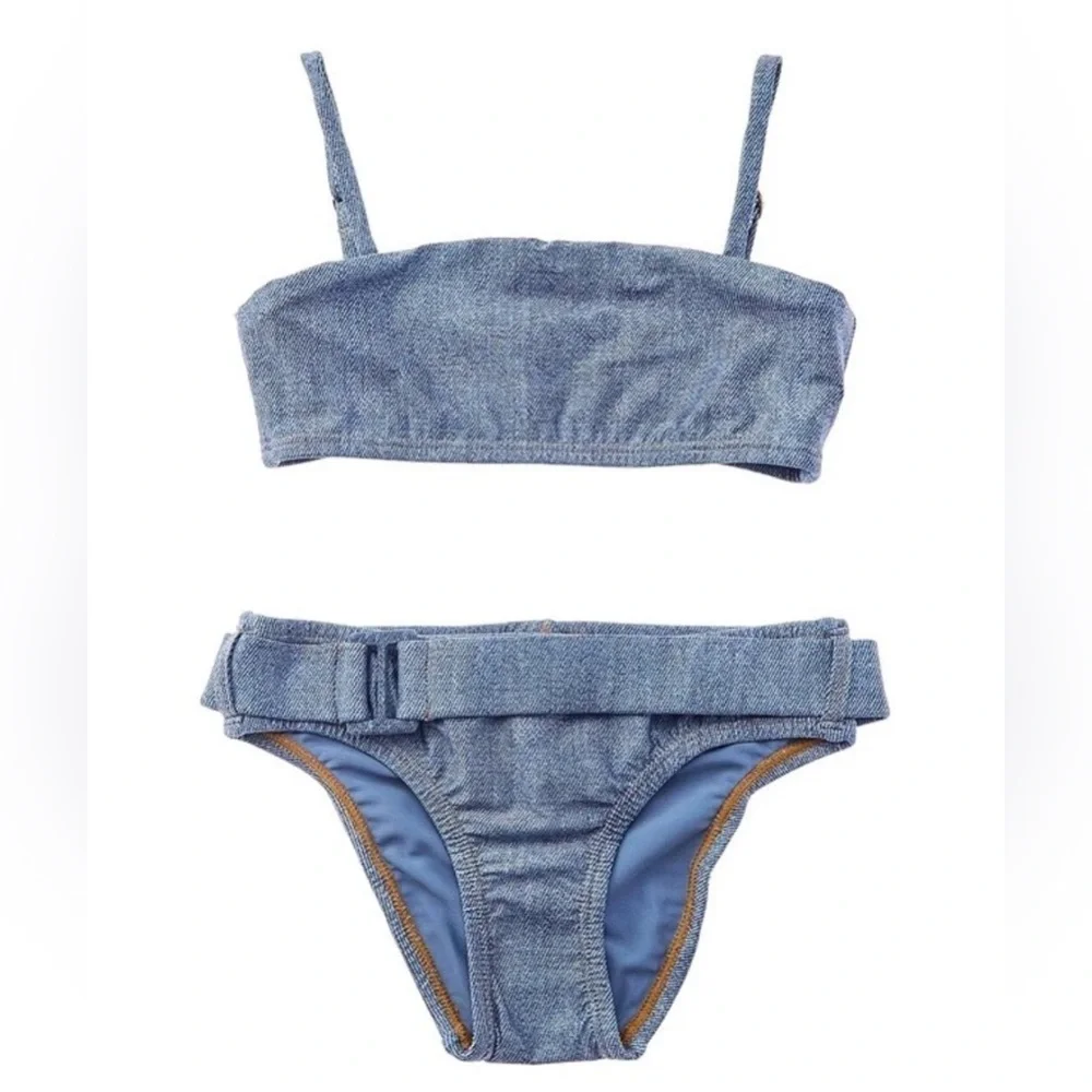PILY Q PQ Swim Girls Belted Denim Bikini Set Size 16 NWT & Hygienic Liner